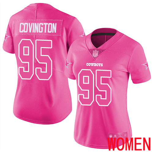 Women Dallas Cowboys Limited Pink Christian Covington 95 Rush Fashion NFL Jersey
